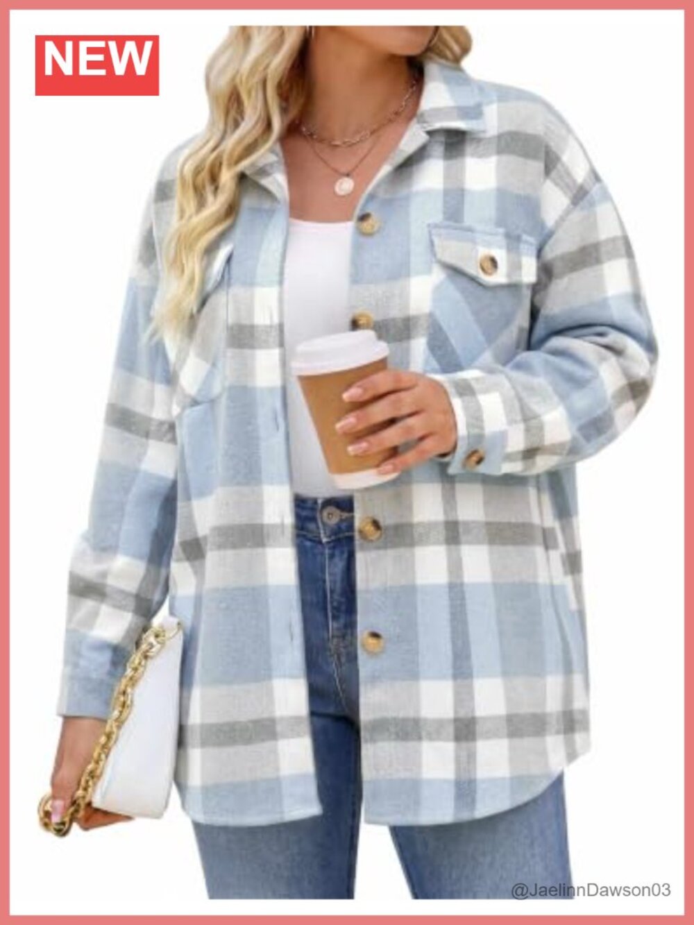 Plus Size Flannel Shacket Plaid Button Down Shirt Long Sleeve Jacket